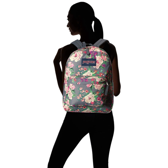JanSport Cross Town School Backpack With Front Pocket Grey Bouquet Floral Print - Picture 15 of 15